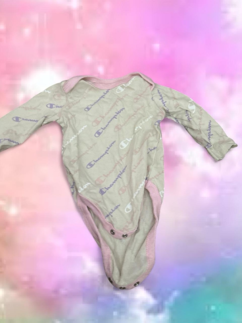 Champion Pink and Lavender Logo Long-Sleeve Baby One-Piece